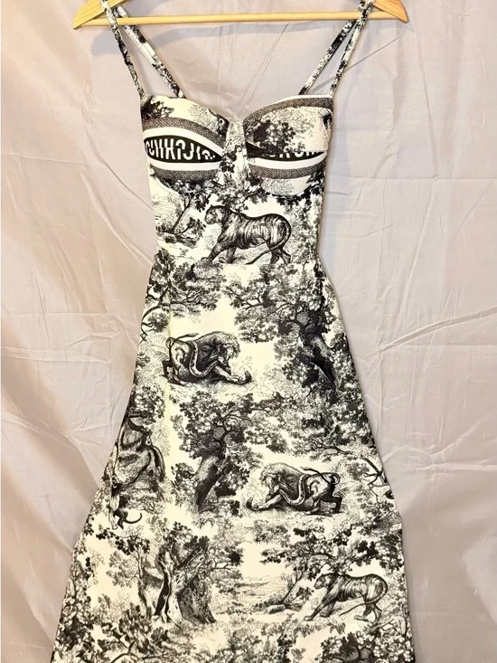 Dior Black and White Toile Midi Slip Dress - Picture 1 of 4